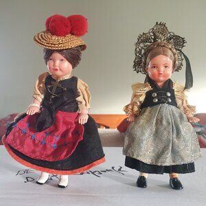 2 Vintage 6" German / Austrian Dolls TRACHTENPUPPEN Traditional Clothes 1 w/Tag